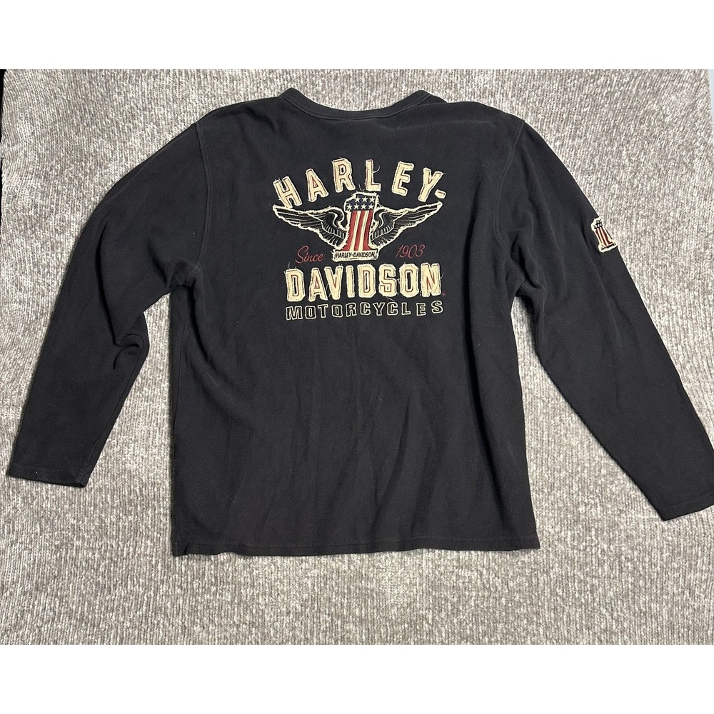 Harley Davidson MotorClothes Mens 2XL Thermal Henley Shirt #1 Eagle Black